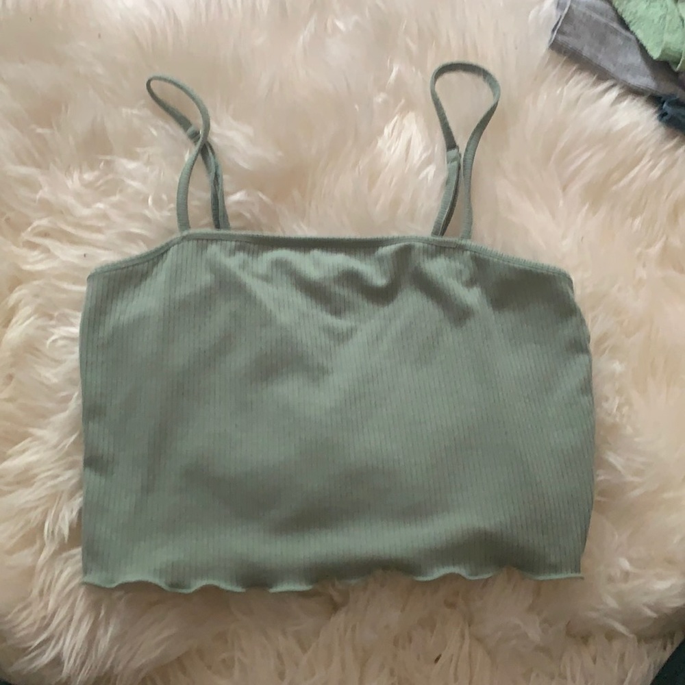 sage green lecture trim green ribbed tank top
